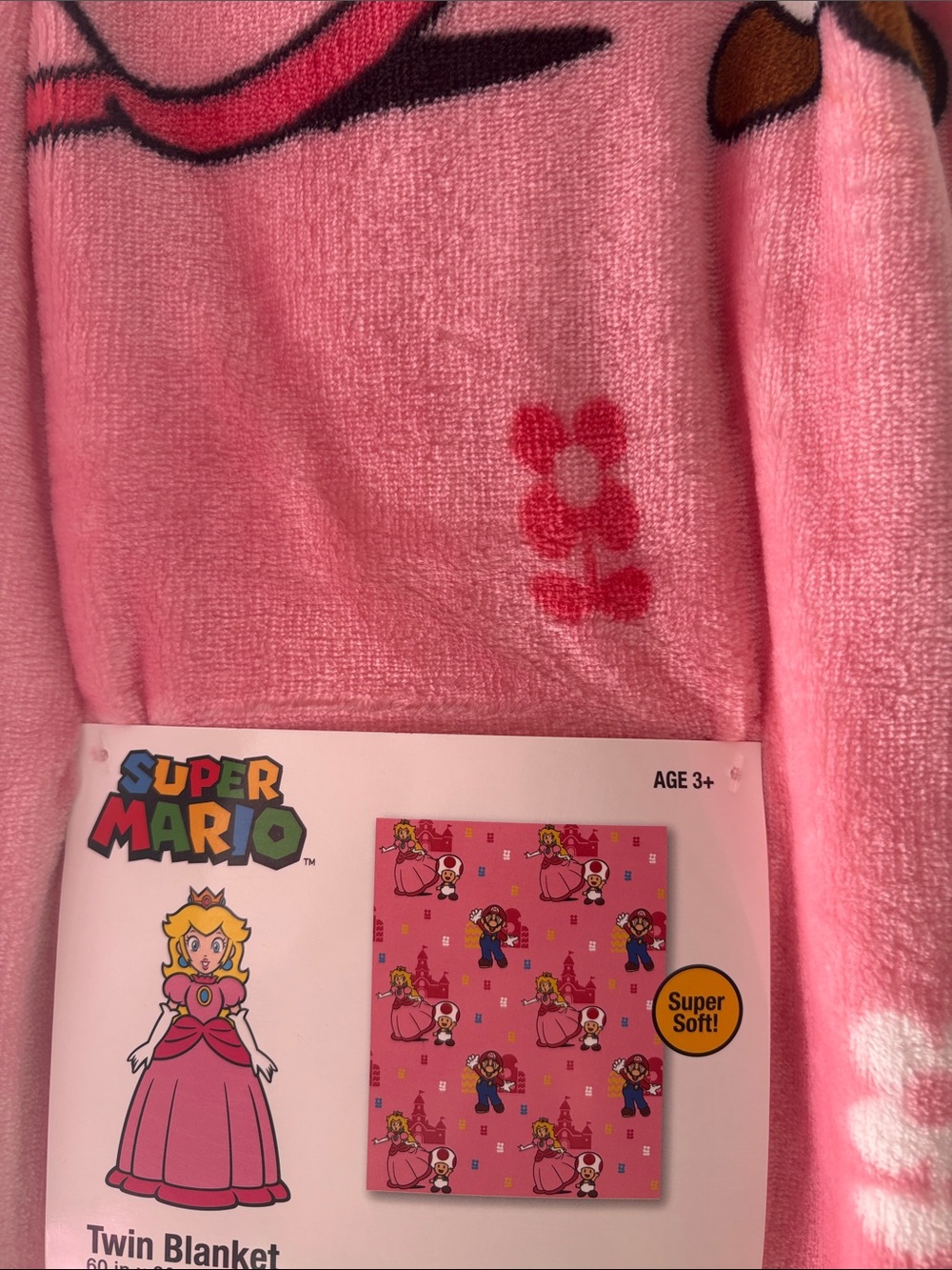Nintendo Princess Peach Throw Blanket — Pink with Red and Yellow Accents